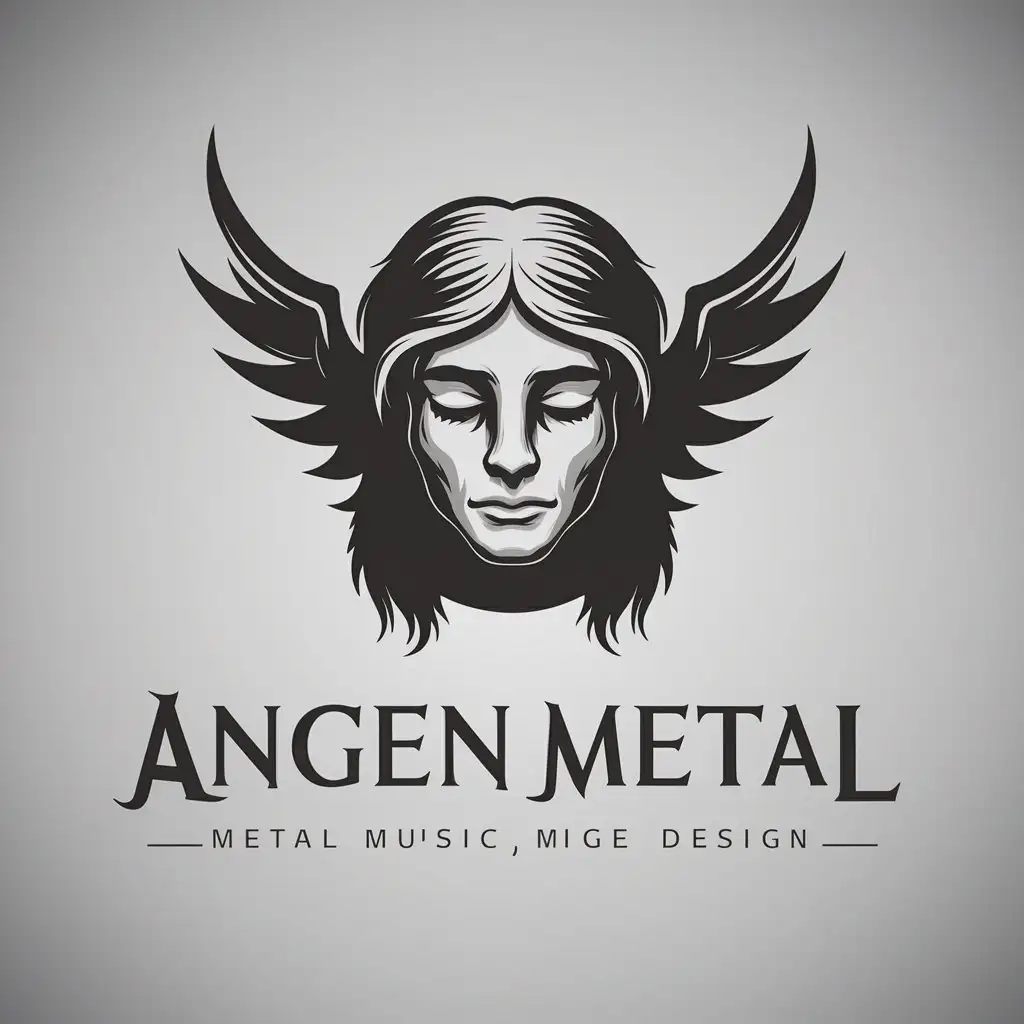 LOGO Design for Metal Music Band Ancient Mythological Angel Clam Face in Black White