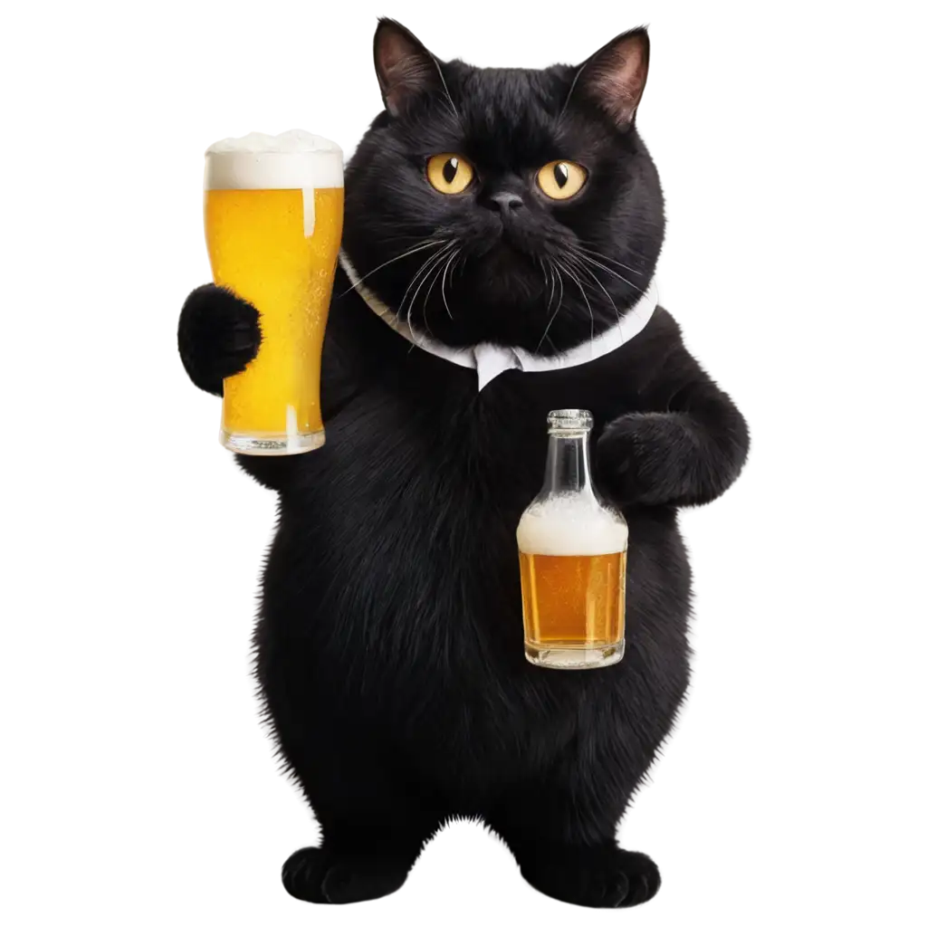 Black-Fat-Cat-Holding-a-Beer-PNG-Quirky-and-Memorable-Image-for-Creative-Projects