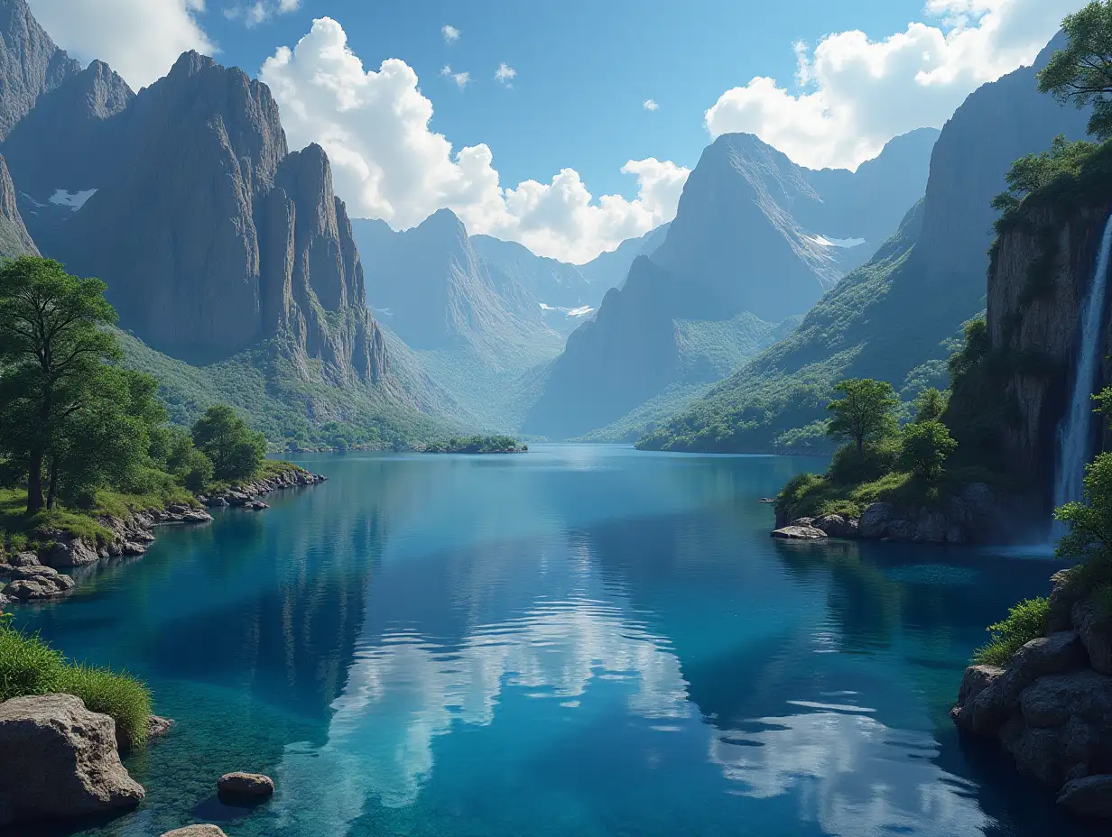 Create a world with Mountains, Waterfall, Lakes, Android, Fire