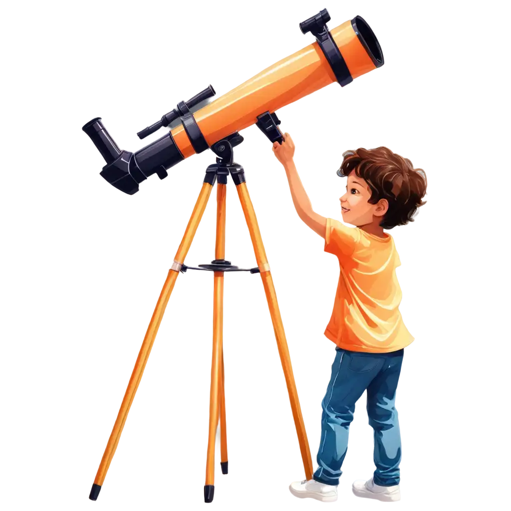 Kid-Telescope-Illustration-PNG-Explore-the-Stars-with-Artistic-Flair