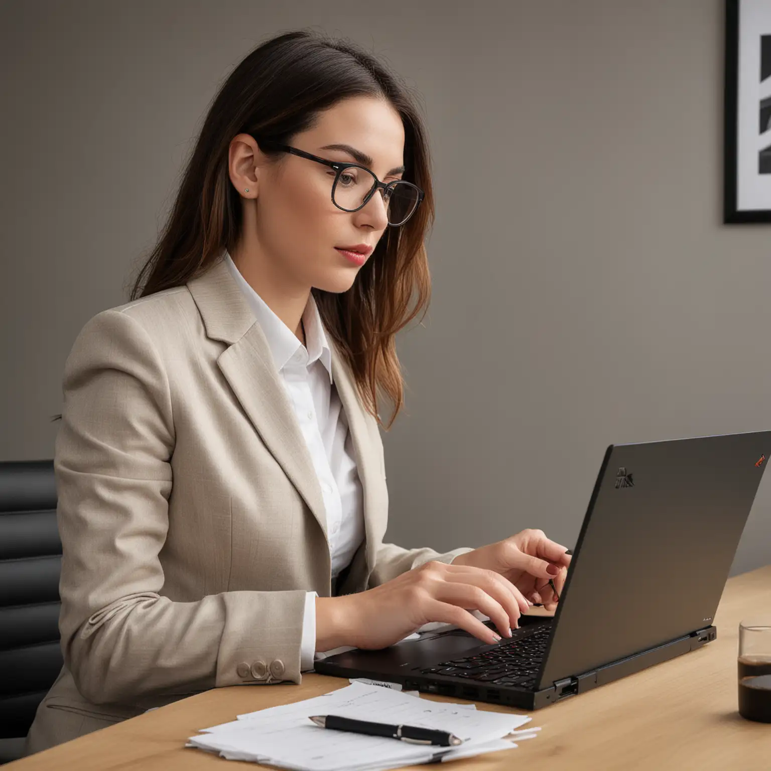 Stylish professional office woman using the ThinkPad X13 Gen2 notebook