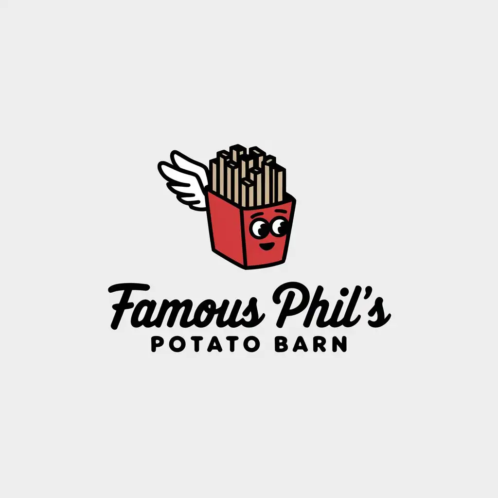 LOGO Design for Famous Phils Potato Barn Minimalistic Fryer with Wings and HumanLike Traits for Restaurant Industry