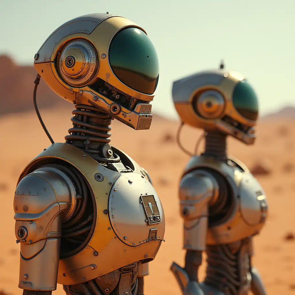 Steampunk  robots on the mars portrait