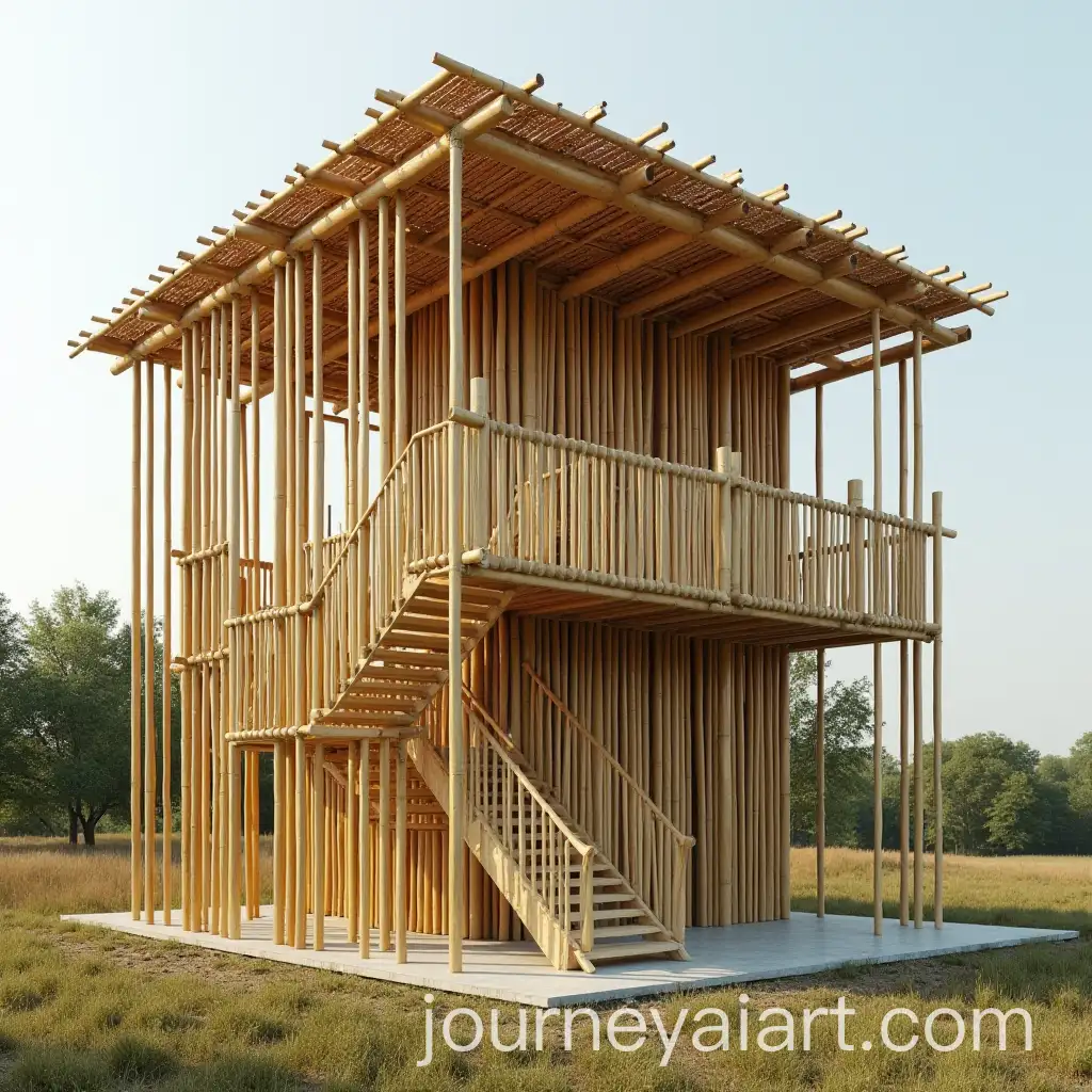 Bamboo-Pavilion-with-Perspex-Stairs-in-a-Field