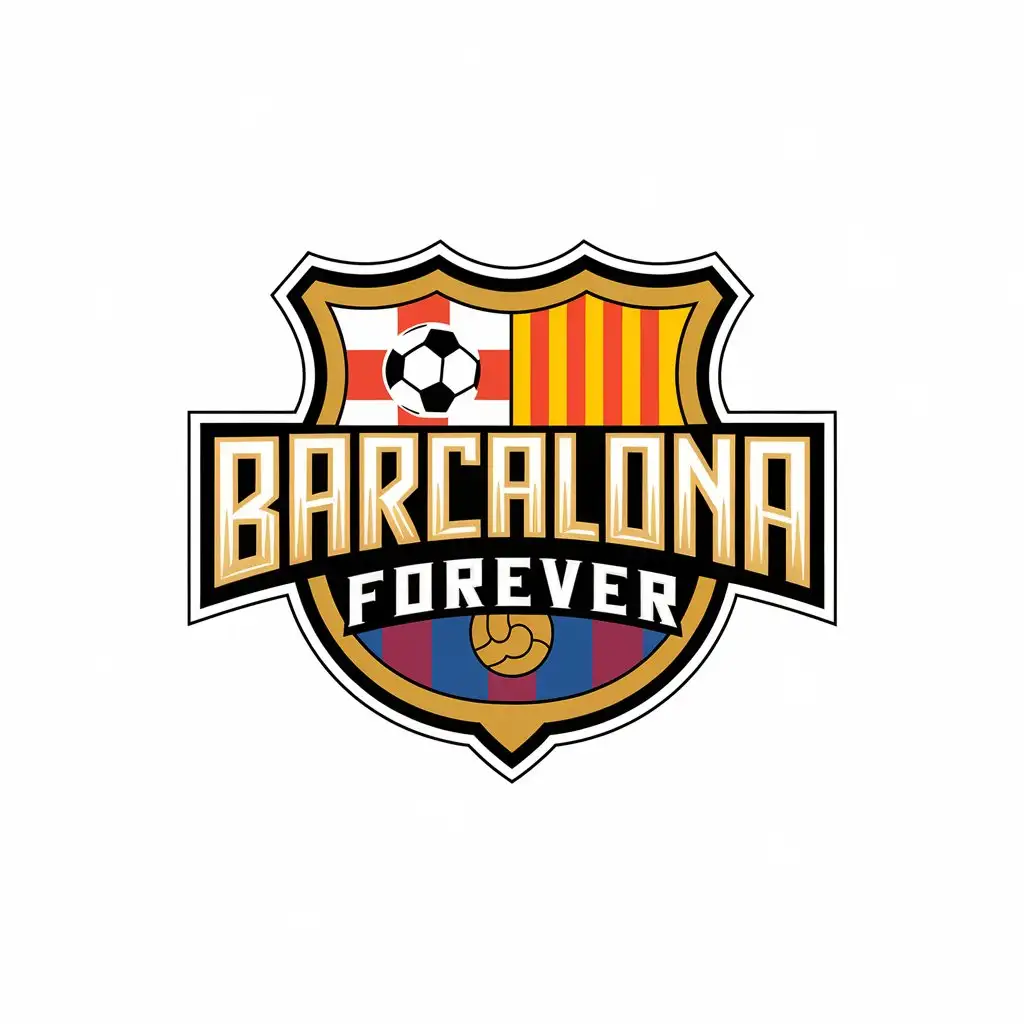 a vector logo design,with the text "BARCALONA FOREVER", main symbol:I want it to be a Barcelona logo,complex,be used in Sports Fitness industry,clear background