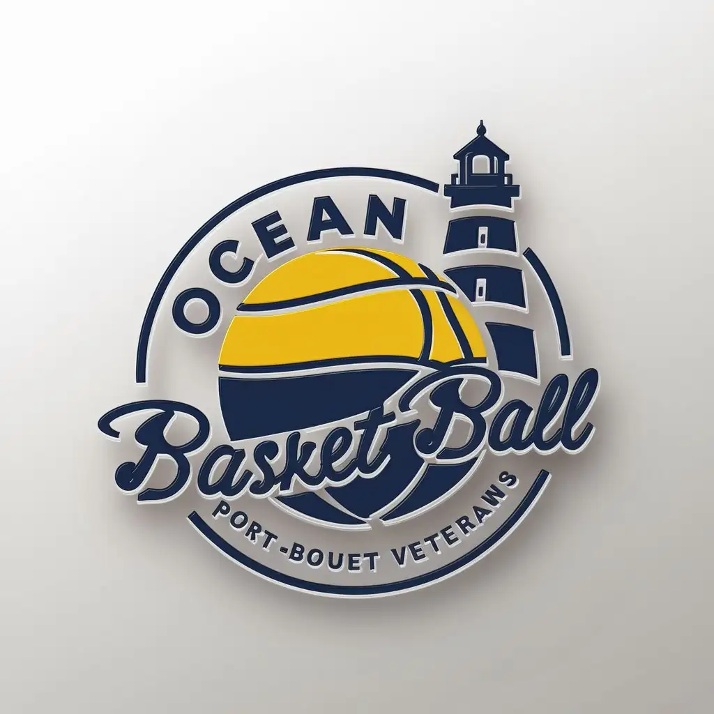 LOGO Design for Ocean Basket Ball Yellow Ball with Lighthouse in Blue Background