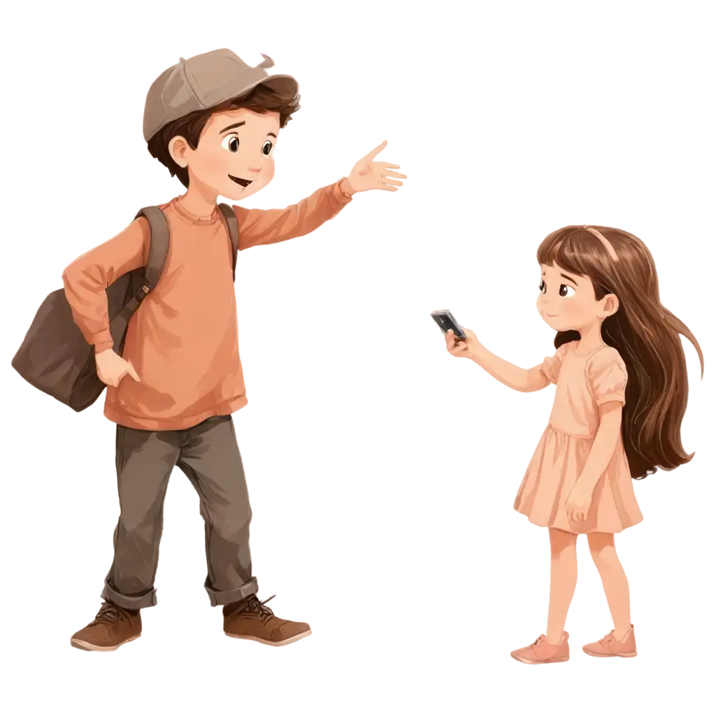 Cartoon-Cute-Little-Sister-Capturing-Handsome-Elder-Brother-HighQuality-PNG-Image