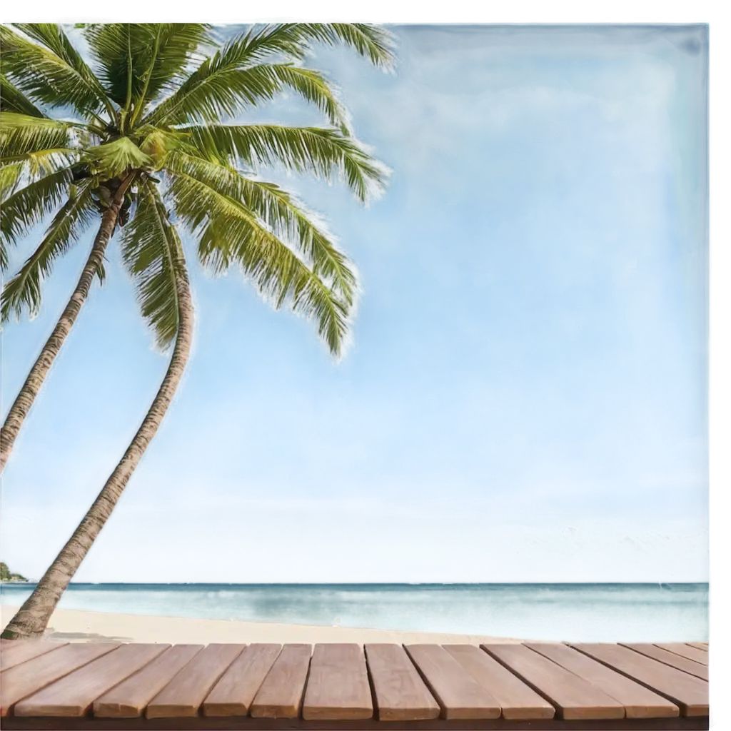 Bright-Beach-Scene-with-Coconut-Trees-and-Wooden-Table-PNG-ImagePNG-Image-Usage-Guide-for-Clear-HighQuality-Visuals