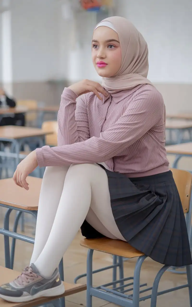 17YearOld-Girl-in-School-Uniform-Sitting-Elegantly-at-a-Desk