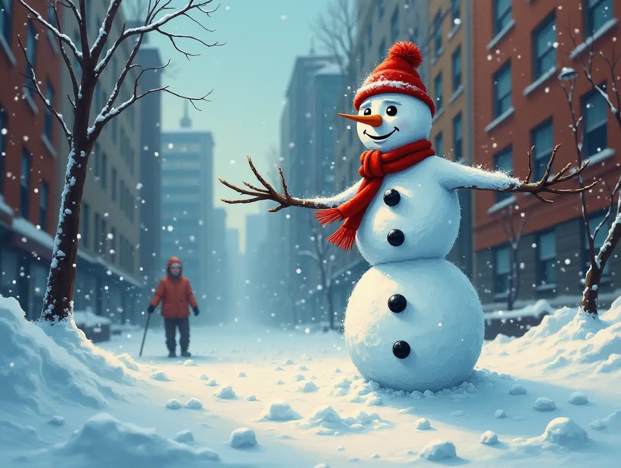 Skinny-Evil-Snowman-Chasing-Groundskeeper-Through-City-Streets