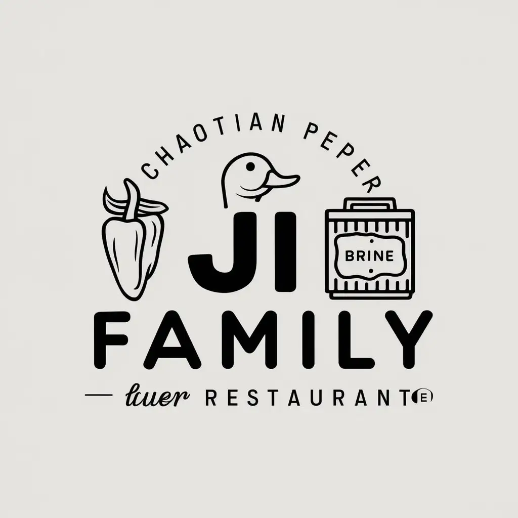 a vector logo design,with the text "Ji family", main symbol:Chaotian pepper, duck head, brine can,Minimalistic,be used in Restaurant industry,clear background