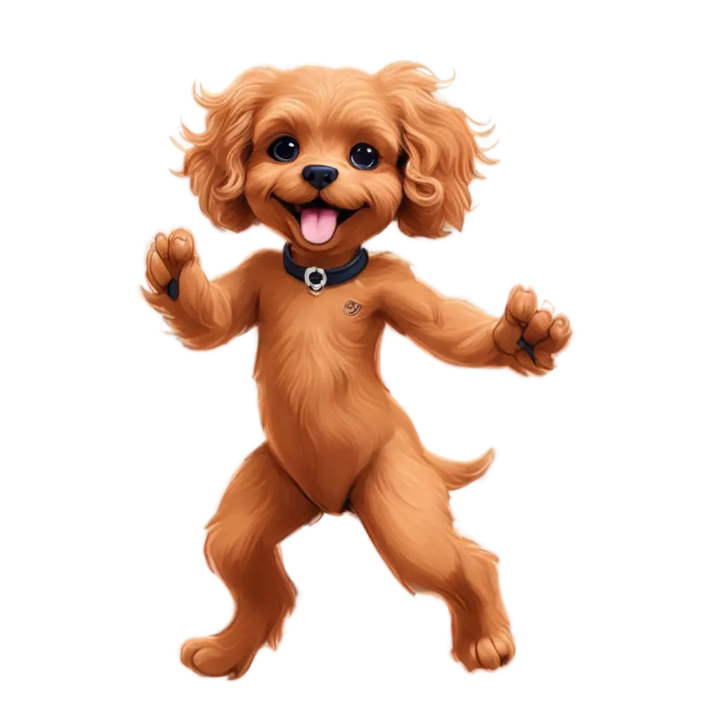 Cartoon-Caramel-Cavoodle-Dancing-PNG-Whimsical-Art-for-Digital-Creativity