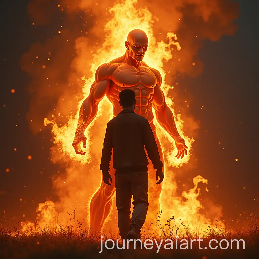 Young-Man-Summoning-a-Fiery-Muscular-Spirit