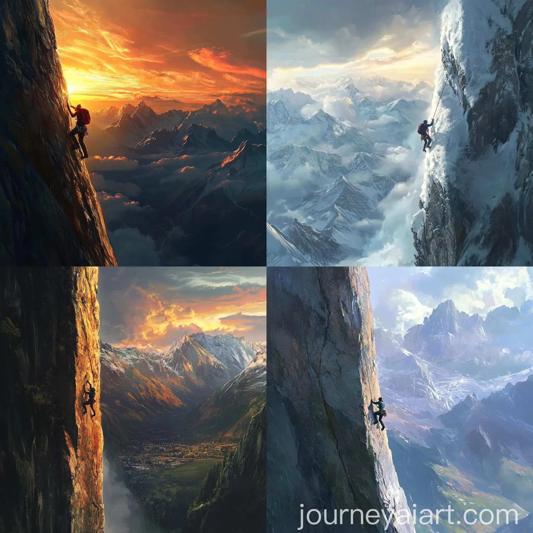 Solo-Climber-Ascending-Mountain-Peak-at-Sunrise