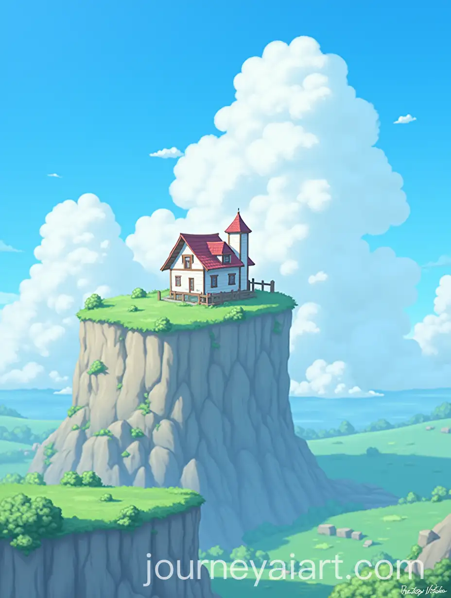 AnimeAI-Image-Expansion-Fantasy-Landscape-with-House-on-a-Cliff-in-the-Sky-Surrounded-by-Puffy-Clouds