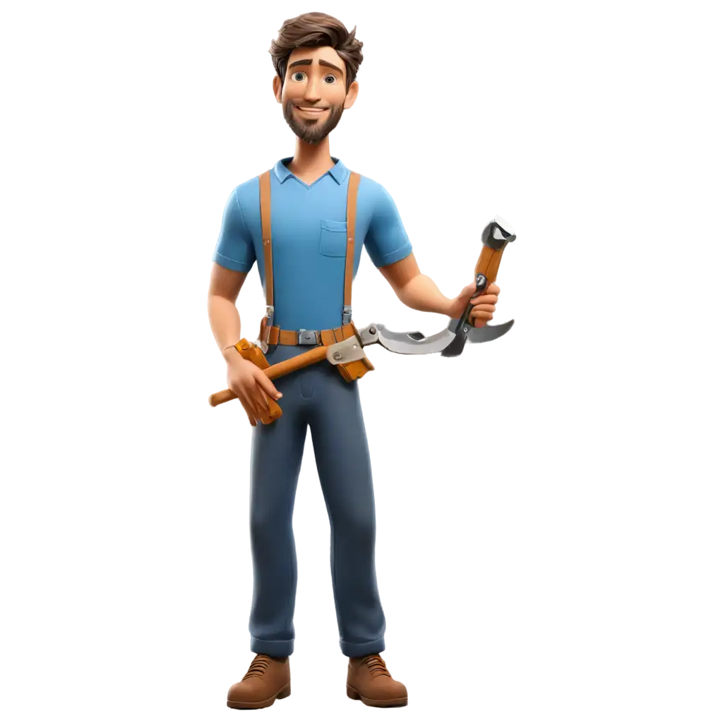 Animated-Carpenter-Technician-Character-PNG-A-Vibrant-Blue-TShirt-Design