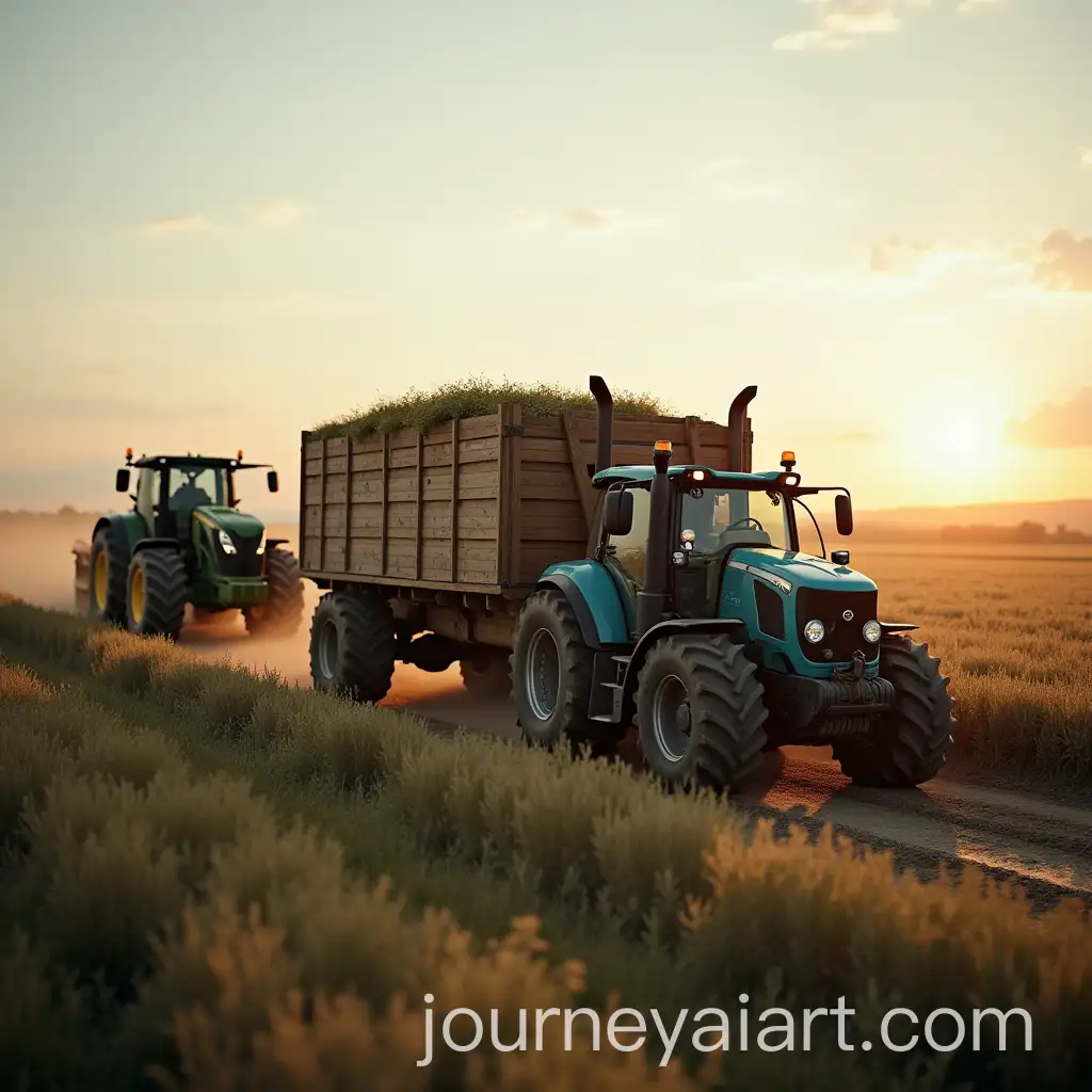 Farmers-Driving-Loaded-Truck-and-Tractor-to-Watch-Film