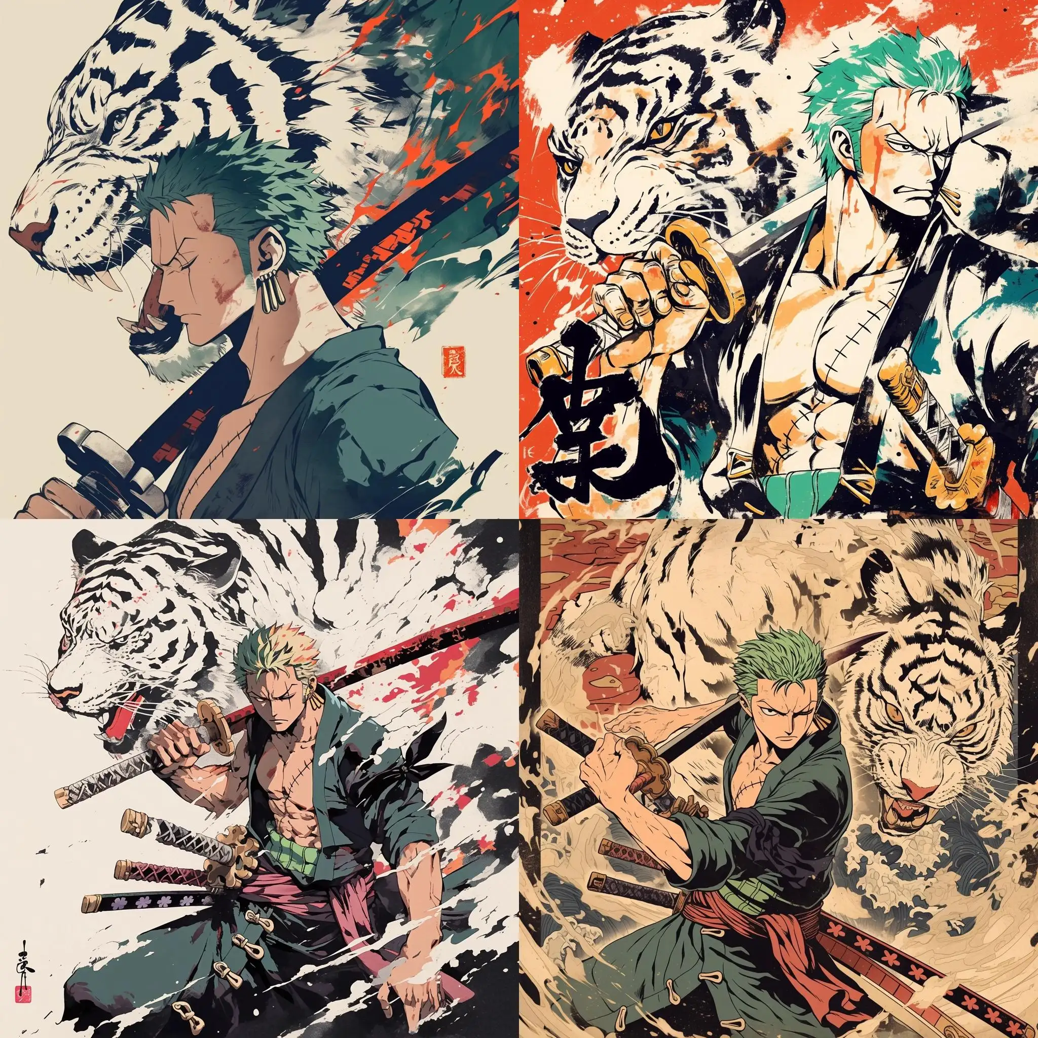 Zoro-King-of-Hell-Sumie-Ink-Poster-Design-with-White-Tiger