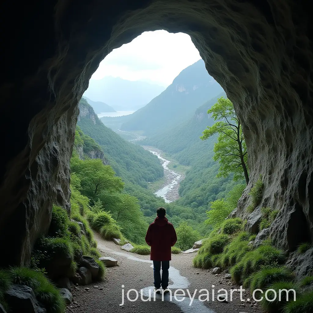 Person-Descending-from-Mountain-Resort-Hotel-to-Hidden-ManMade-Cave