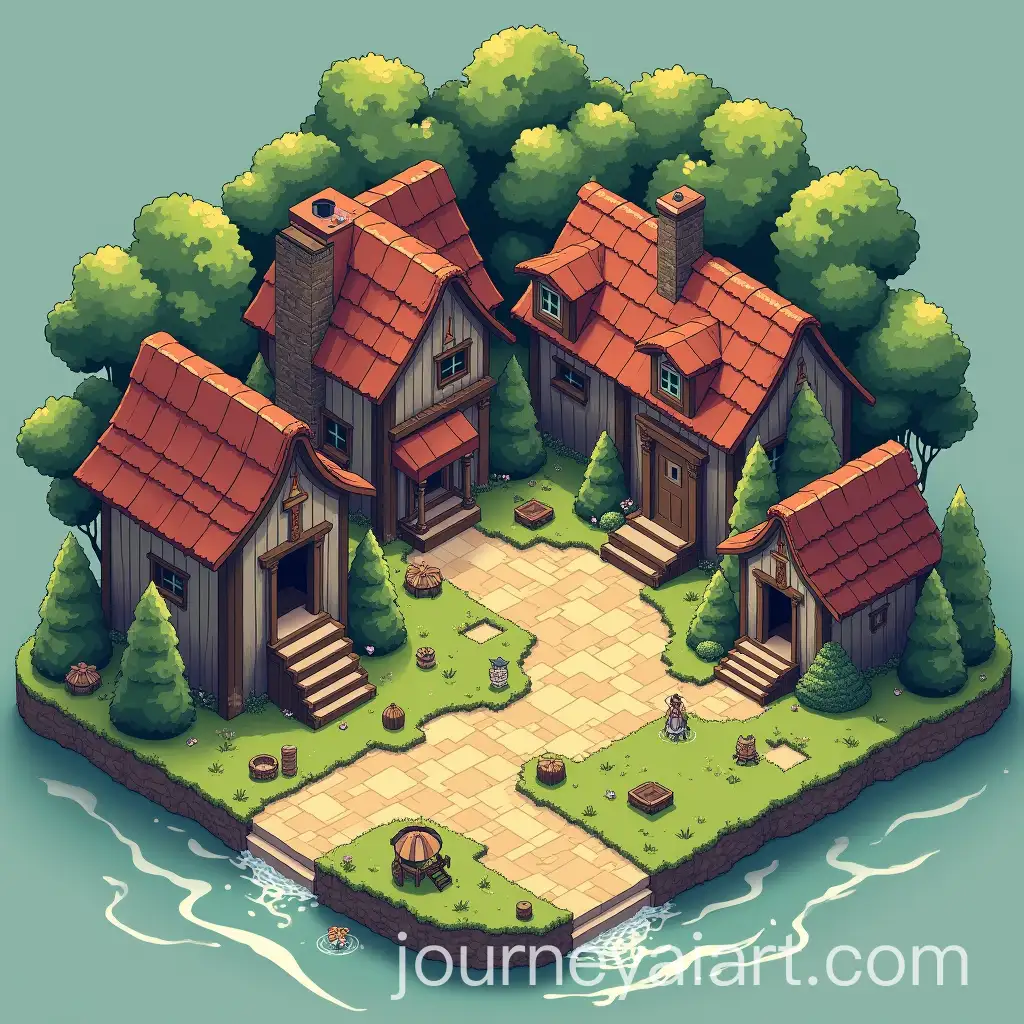 Isometric-View-of-Final-Fantasy-7-Village-with-All-Characters