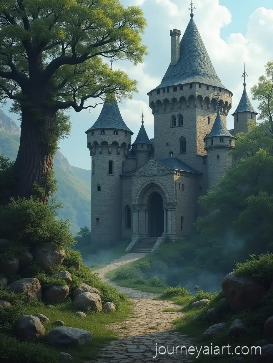 Ancient-WarTorn-Castle-Ruins-Serving-as-a-Prison-with-a-Giant-Tree