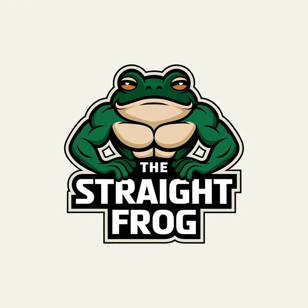 LOGO Design for The Straight Frog Strong Animated Frog with Muscles and Clear Background