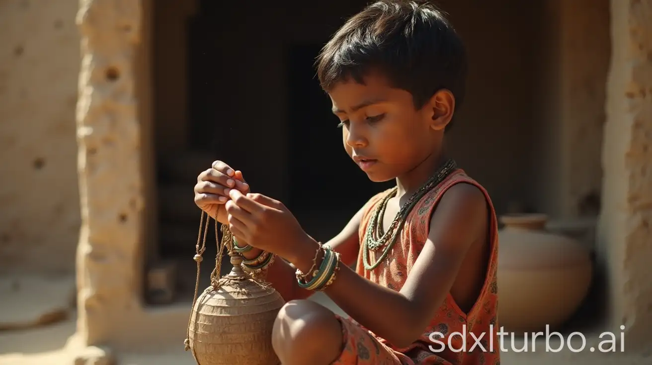 Indian-Clever-Boy-Stealing-Ornaments-from-Village-Houses