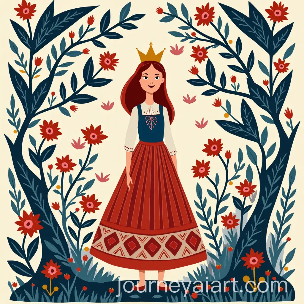 Dark-RedHaired-Queen-in-Vibrant-Hungarian-Folk-Art-Scene