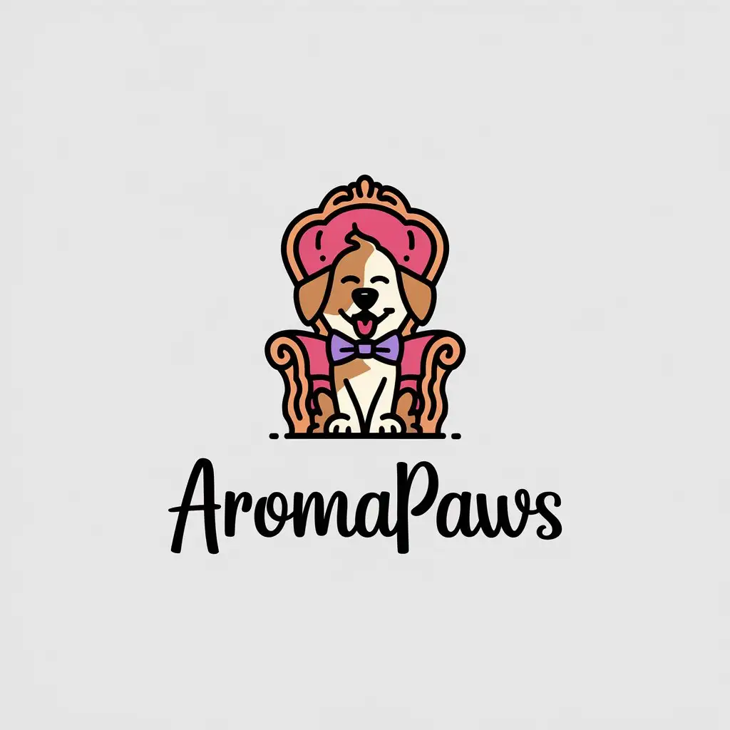 LOGO Design For AromaPaws Happy Dog with Fragrant Bow Tie in Vector Style