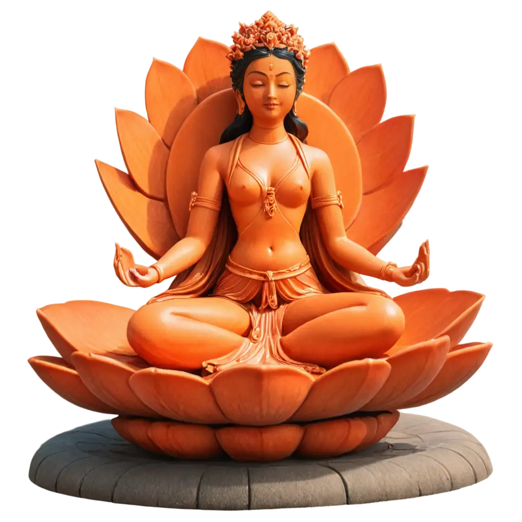 Orange-Lotus-with-3D-Goddess-Statue-PNG-Stunning-Symbol-of-Spirituality-and-Beauty