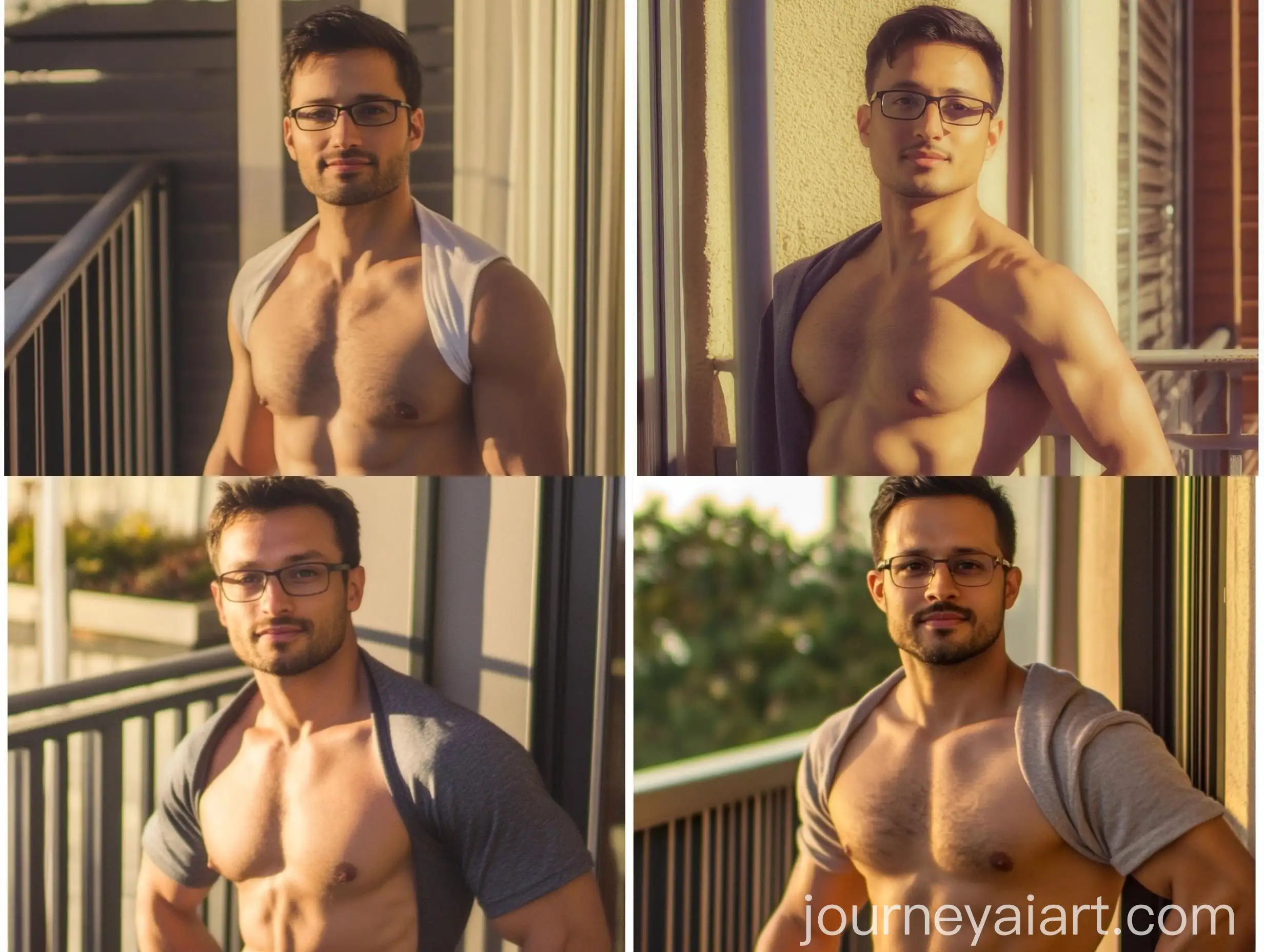 Muscular-Man-Posing-Shirtless-on-Home-Balcony-with-Glasses
