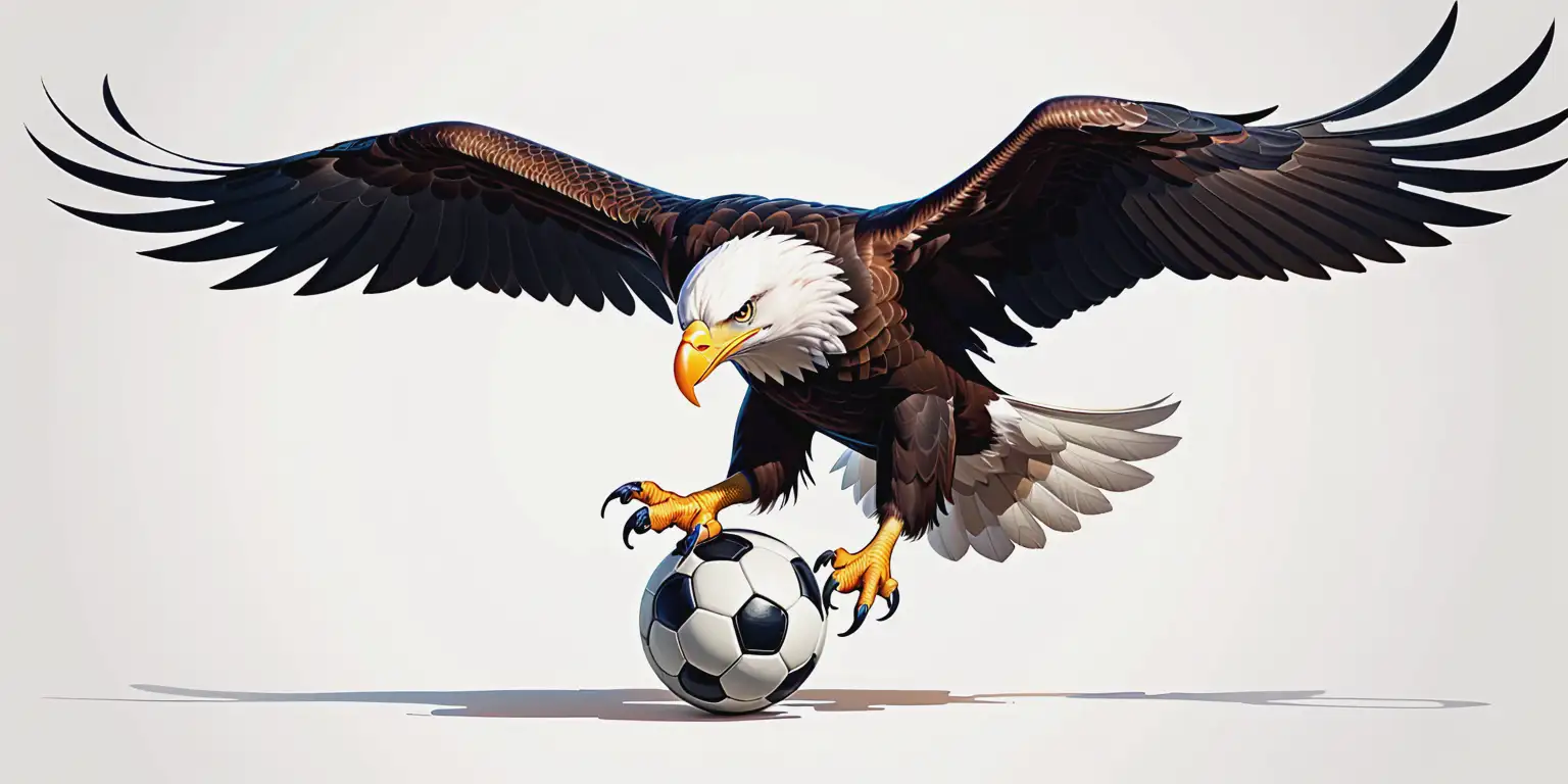 Majestic Bald Eagle Holding Soccer Ball Cartoon Minimalist Patriotism