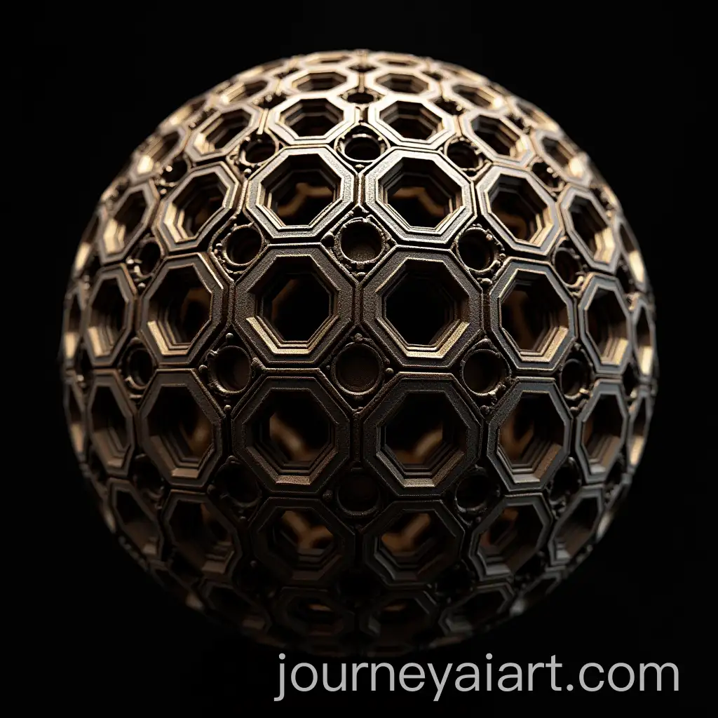 Intricate-Geometric-Sphere-with-Honeycomb-Structures-in-Dark-Metallic-Finish