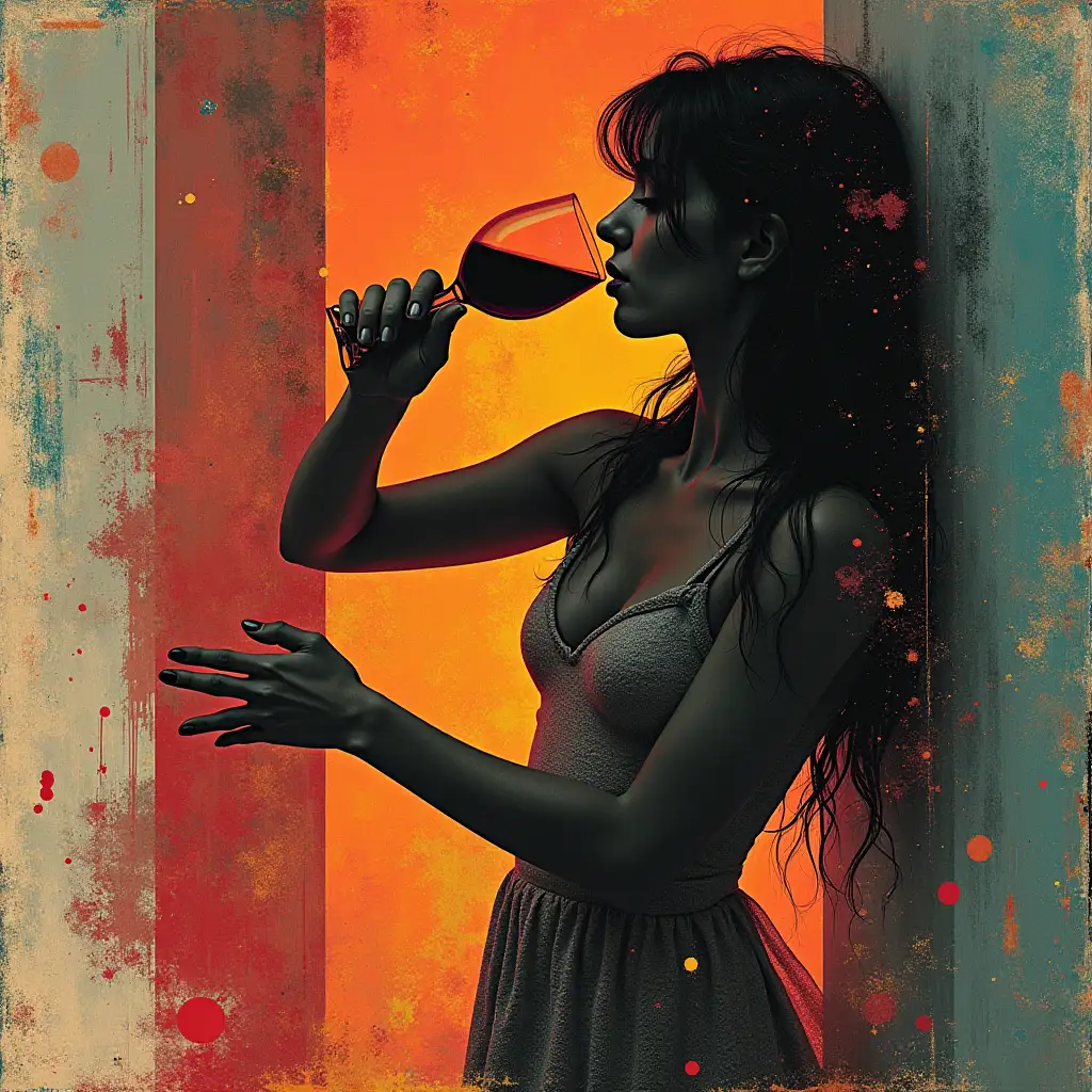 Woman Enjoying Wine in Abstract Experimental Style Album Cover