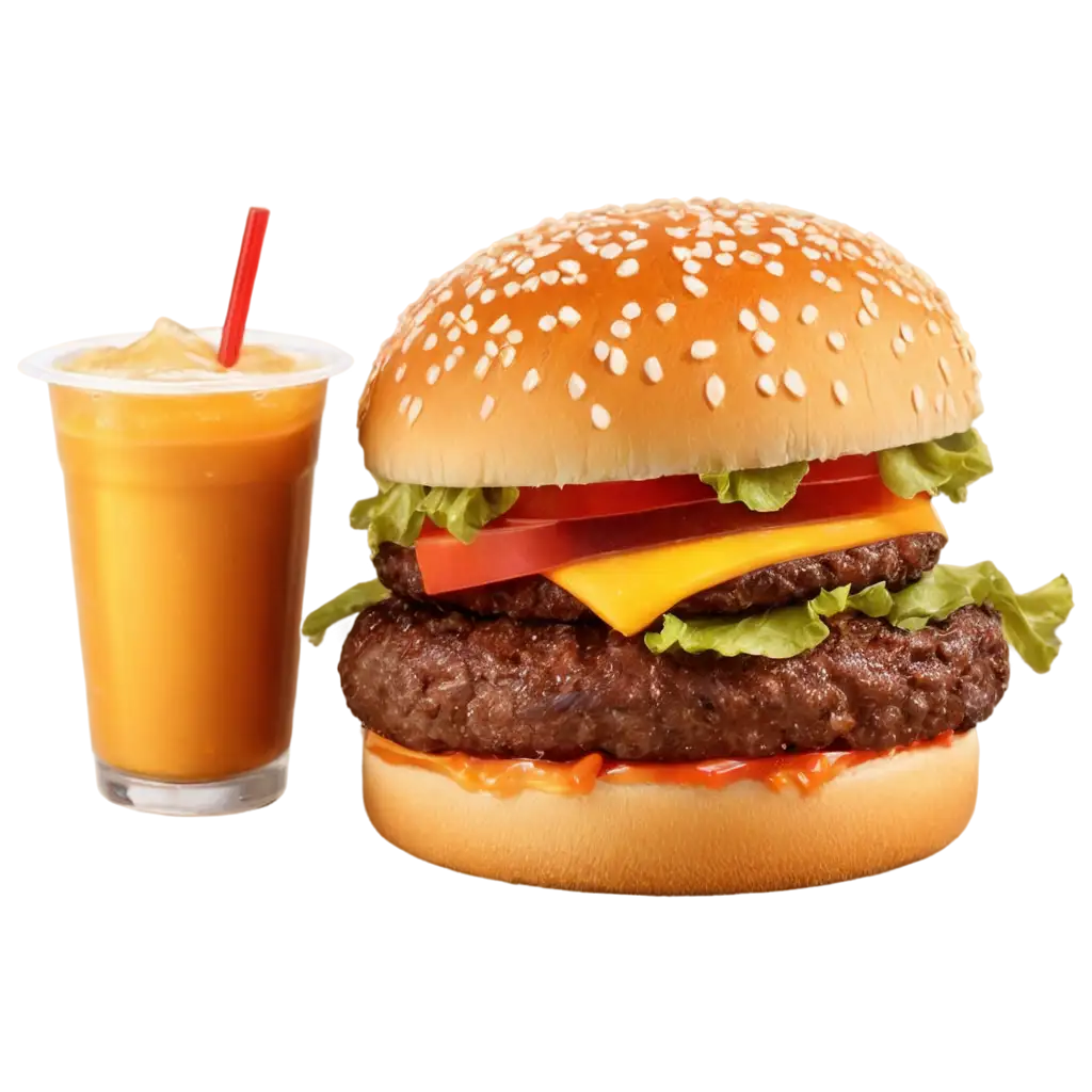 a realistic burger with sugary drink