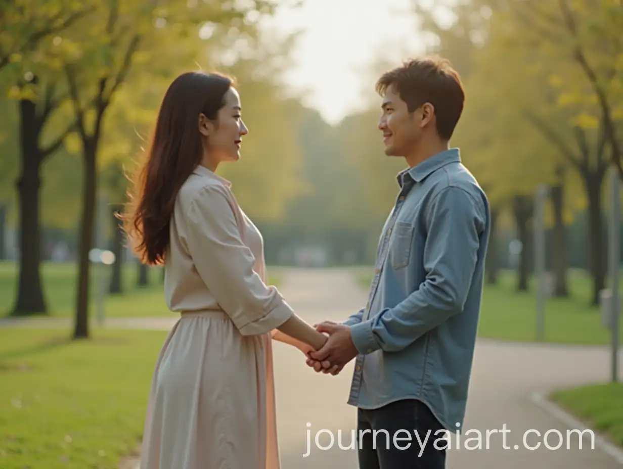 Korean-Married-Couple-Holding-Hands-in-Park