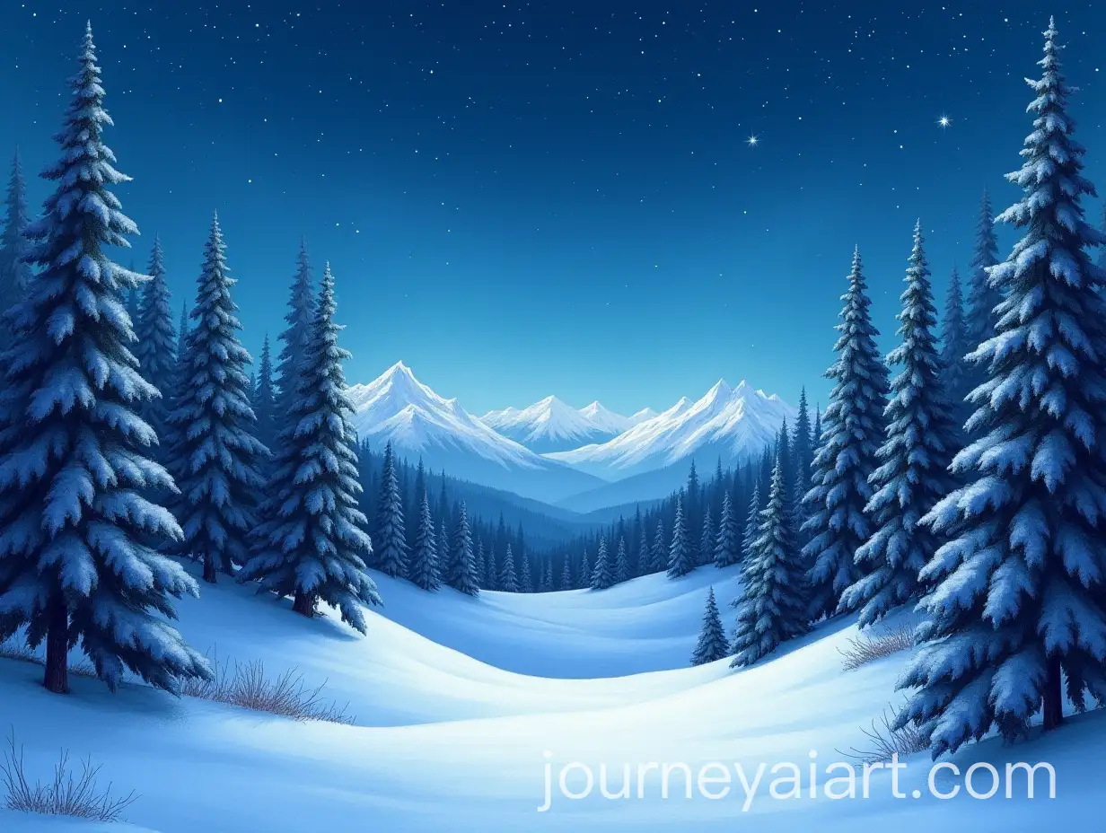 Starry-Night-Pine-Forest-with-Snow-and-Mountains