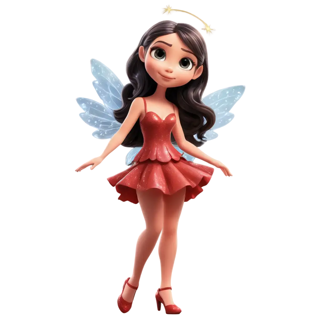 Cartoon-Fairy-with-Sparkling-Wings-in-Red-Dress-HighQuality-PNG-Image-for-Versatile-Use