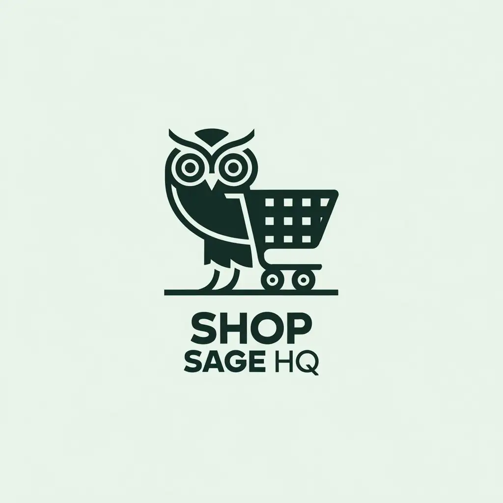 LOGO Design for Shop Sage HQ Owl with Cart Symbol on a Clear Background