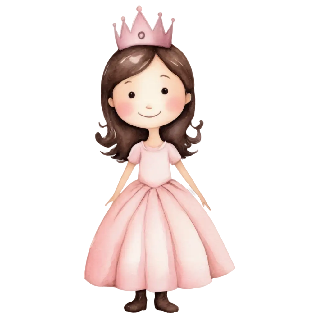 Princess-in-Pastel-Pink-with-Dark-Brown-Hair-Watercolor-PNG-for-Happy-Birthday-Celebrations