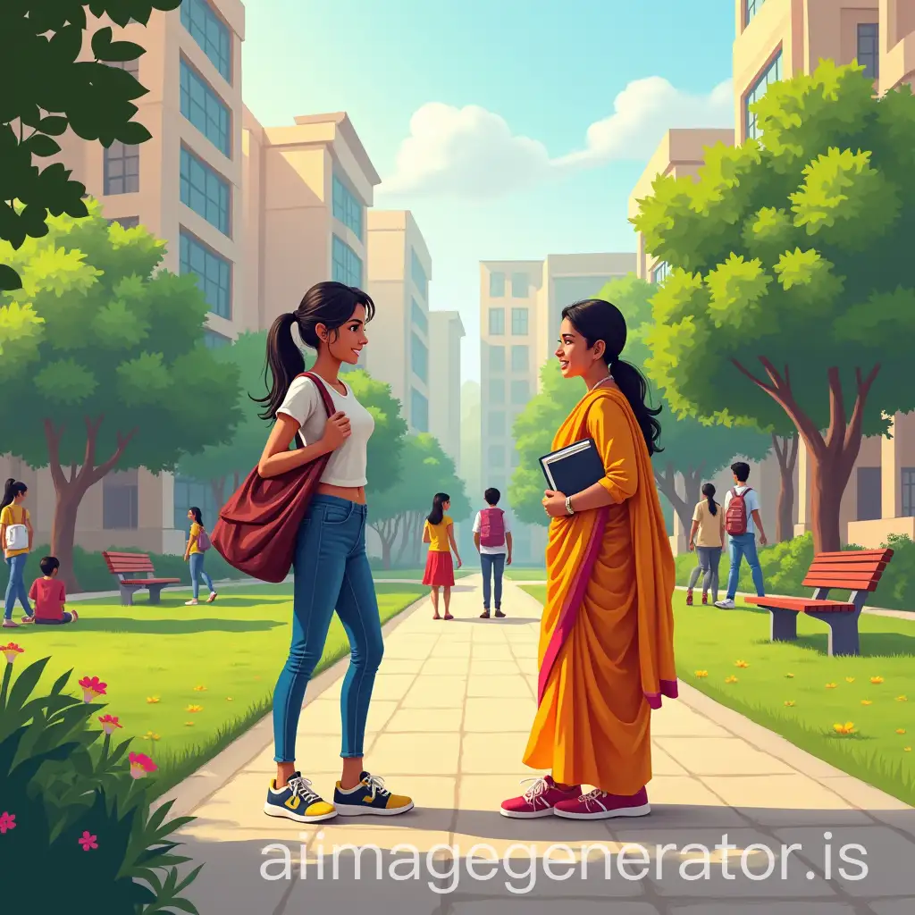 City-Girl-Meets-Village-Girl-on-College-Campus-in-India