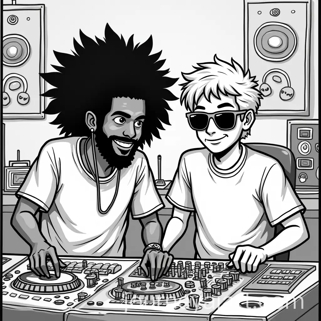 Rasta-Man-and-Blonde-Musician-Mixing-Tracks-in-a-Vintage-Studio
