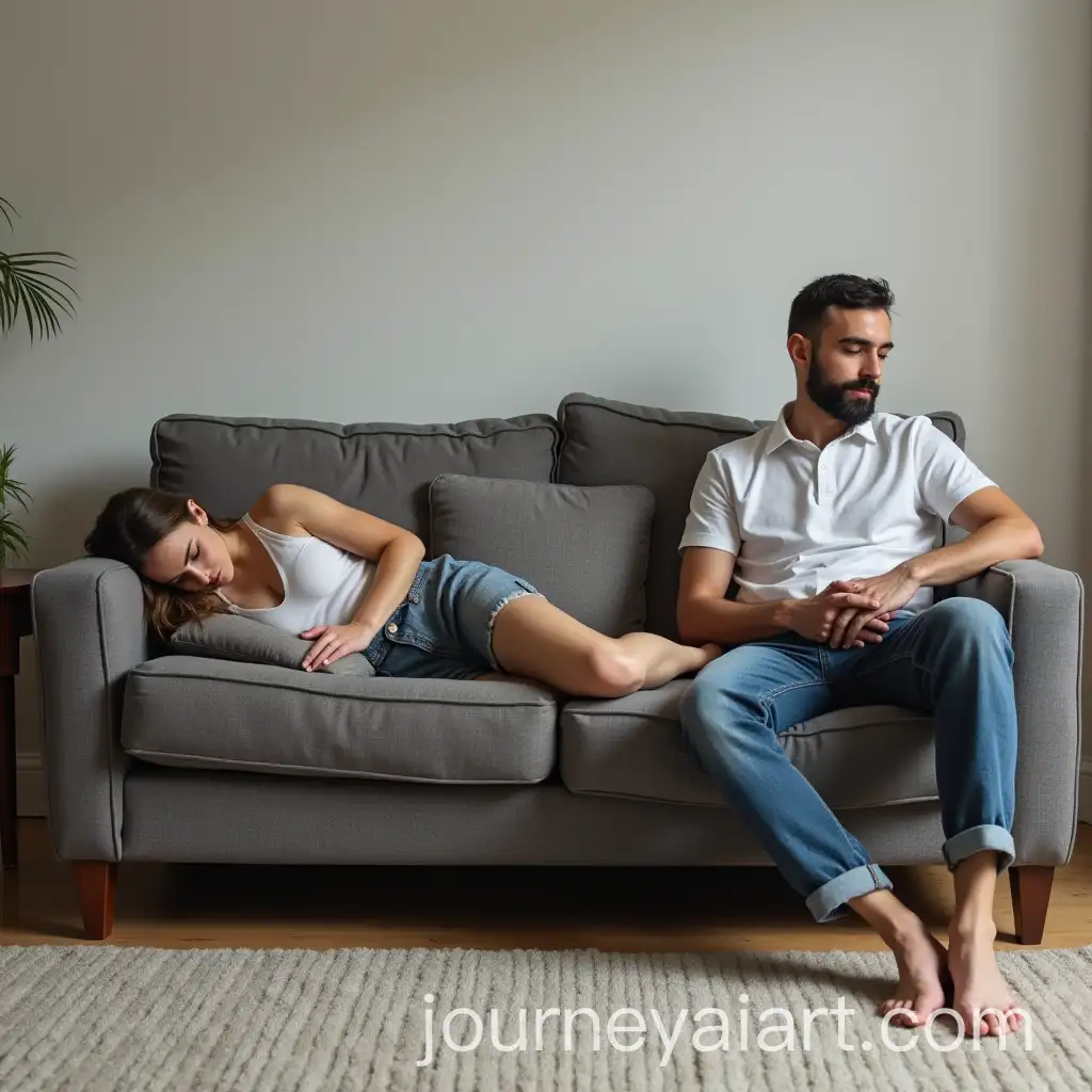 Intimate-Moment-Woman-Sleeping-on-Sofa-Man-Sitting-Beside-Her