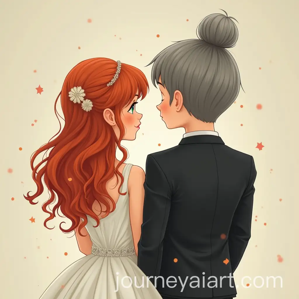 Bride-and-Groom-Back-to-Back-in-Wedding-Attire-with-Red-Hair-and-Gray-Hair-Bun