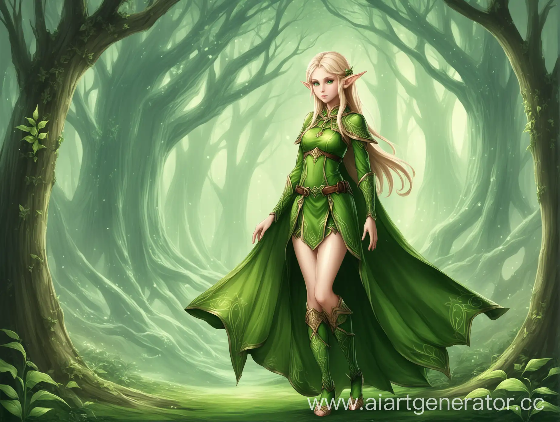 Elegant-Blonde-Elf-in-Green-Fantasy-Attire-Standing-Tall