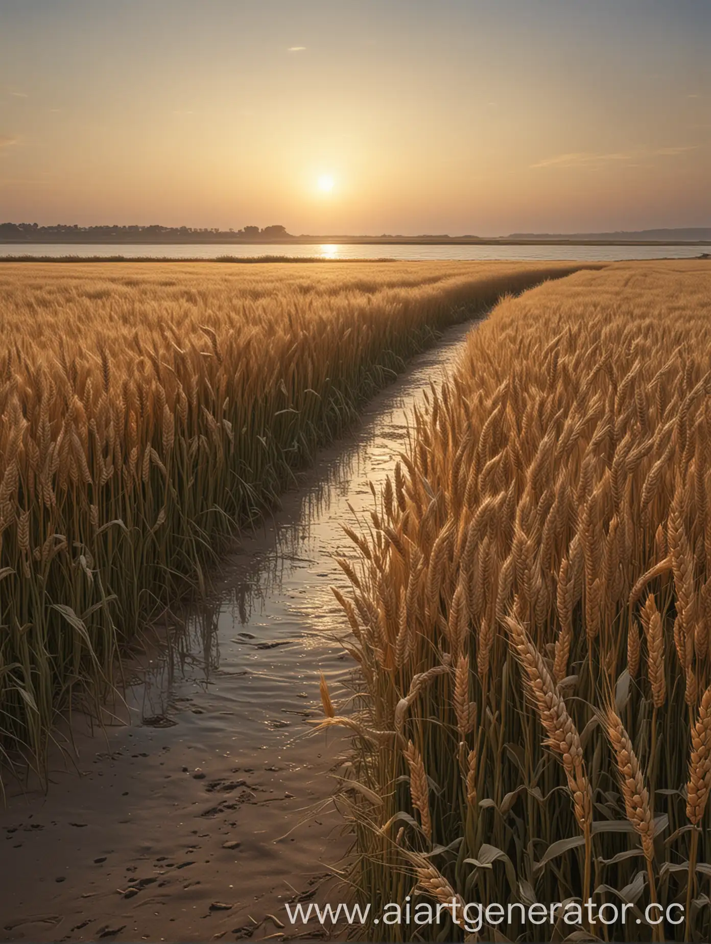 Realistic-Landscape-with-Wheat-Field-and-River-at-Dawn