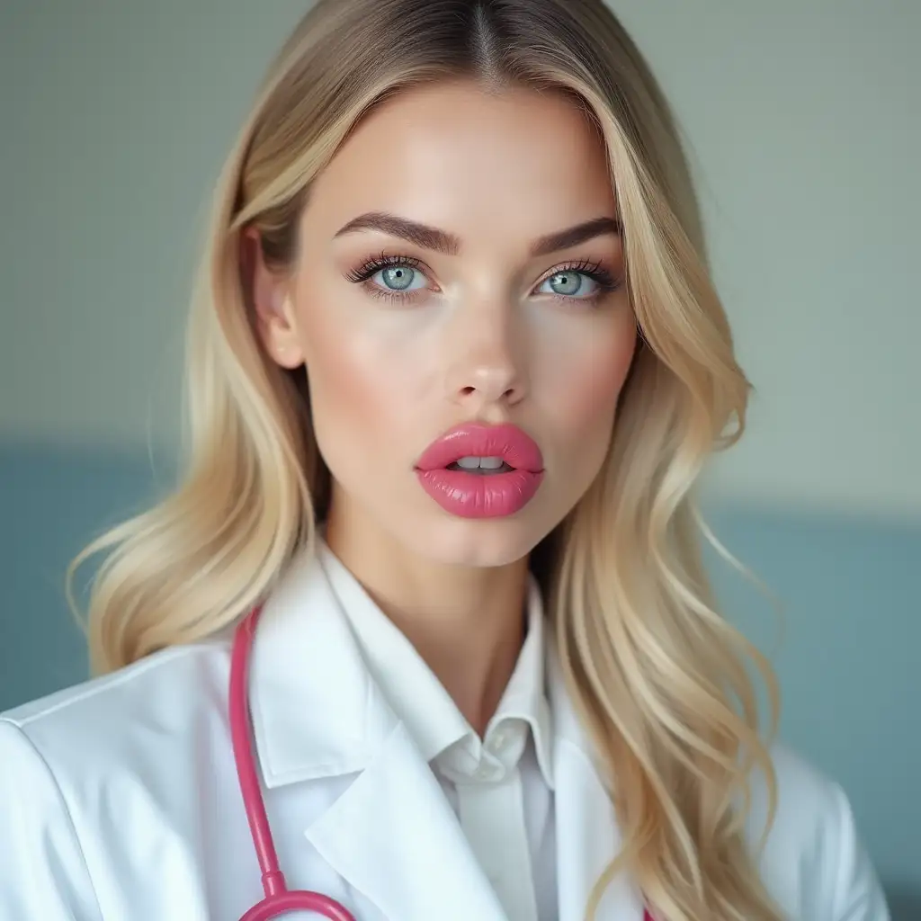 Elegant-Supermodel-in-Doctors-Attire-with-Striking-Features