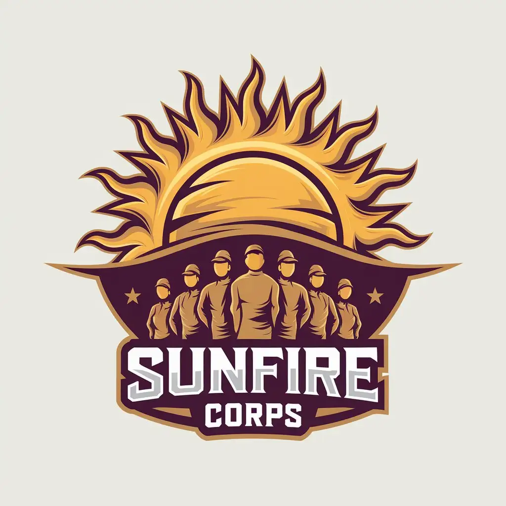 LOGO Design for Sunfire Corps Blazing Golden Sun with Passionate Mobile Gamers Theme