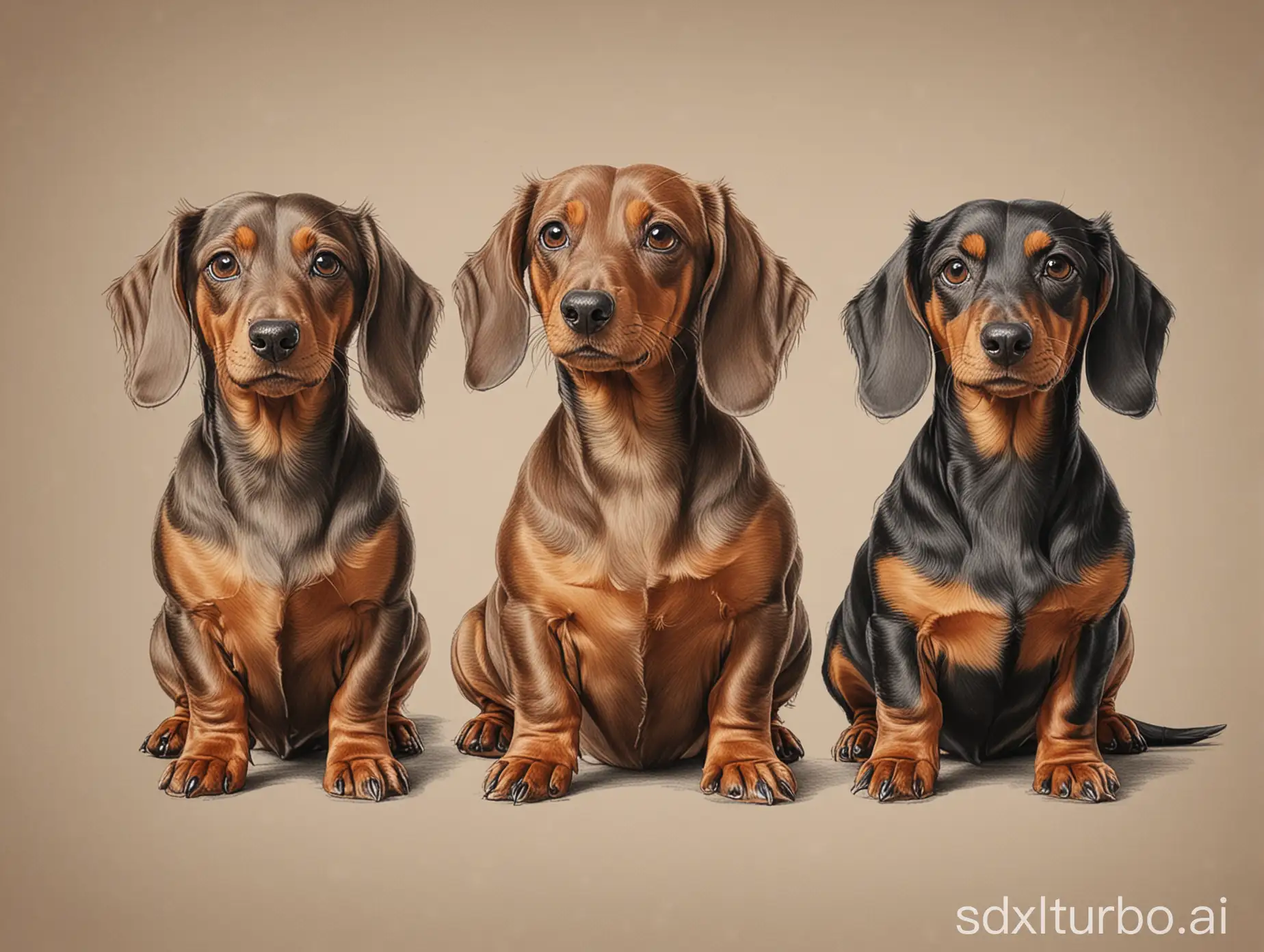 3 Dachshund drawing without background