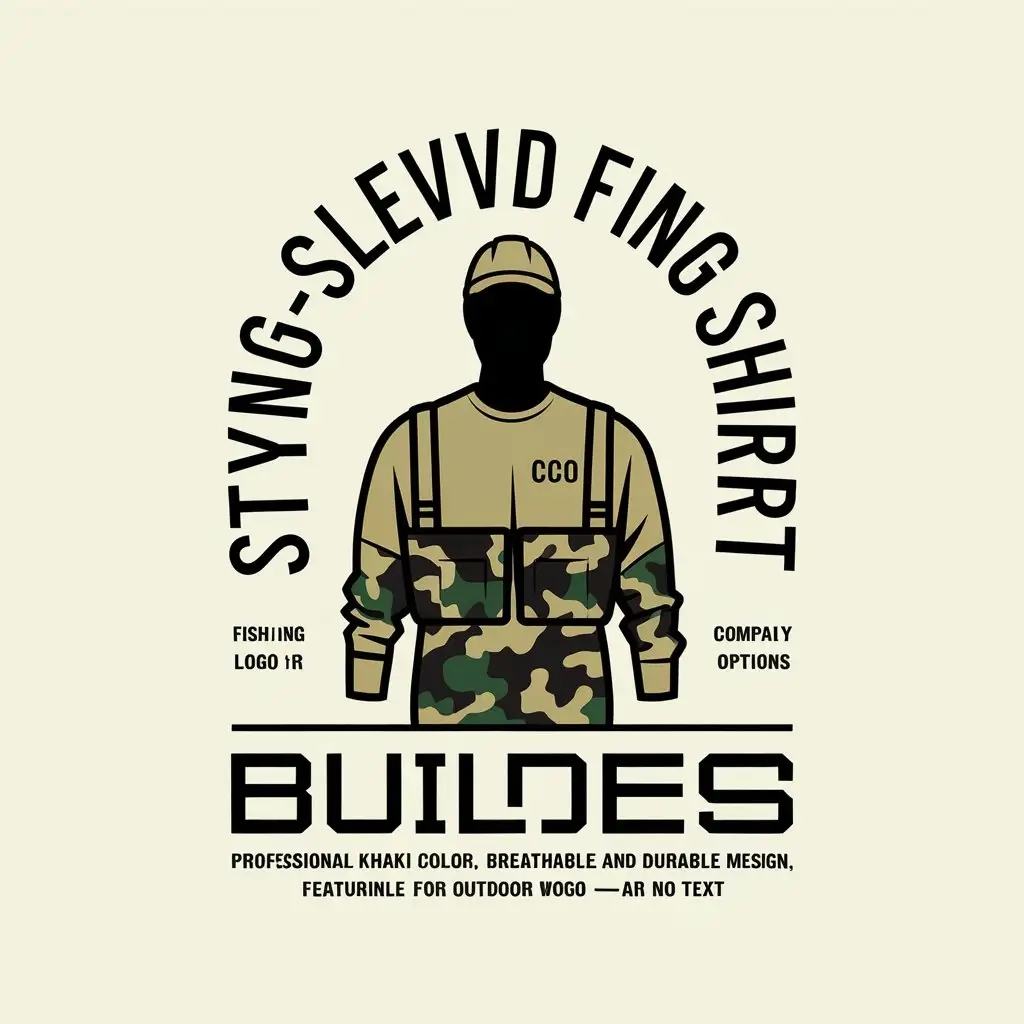 LOGO Design for Stylish LongSleeved Fishing Shirt for Builders Khaki Bold and Camouflage Theme